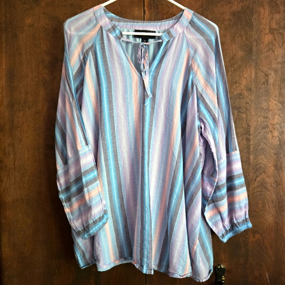 Lane Bryant Lined Striped Pastel Tie Top PTP=23.75"
